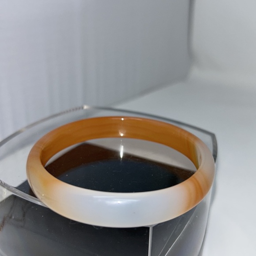 Round Shape Orange White Agate Bangle Bracelet - image 2